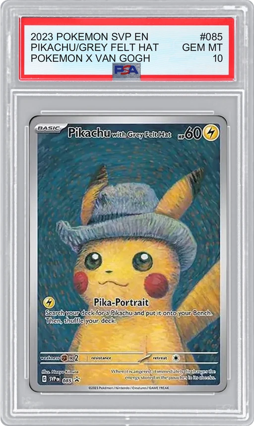 2023 POKEMON SVP EN POKEMON X VAN GOGH PIKACHU/GREY FELT HAT #085 PSA 10