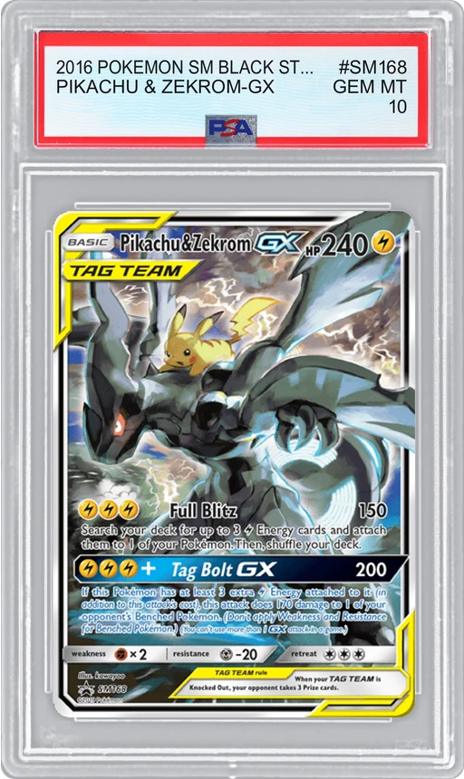2016 POKEMON SM BLACK STAR PROMOS PIKACHU & ZEKROM-GX #SM168 PSA 10