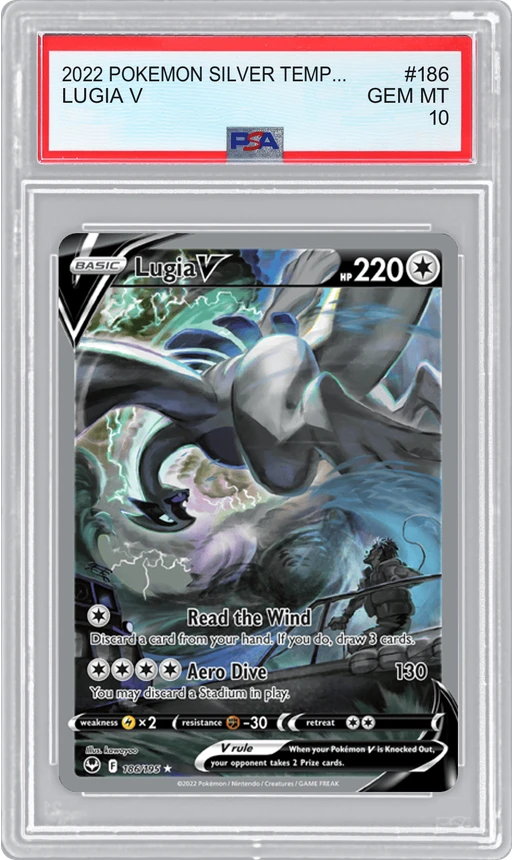 2022 POKEMON SILVER TEMPEST LUGIA V #186 PSA 10