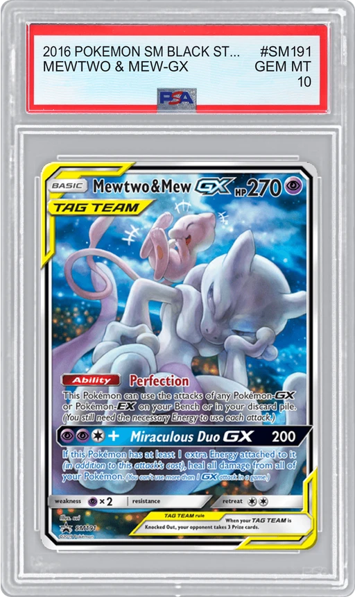 2016 POKEMON SM BLACK STAR PROMOS MEWTWO & MEW-GX #SM191 PSA 10