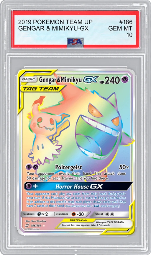 2019 POKEMON TEAM UP GENGAR & MIMIKYU-GX #186 PSA 10